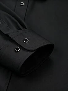 Manfinity Mode Áo sơ mi nam màu trơn phong cách thường ngày đa năng mặc hằng ngày - màu đen - Xem 6