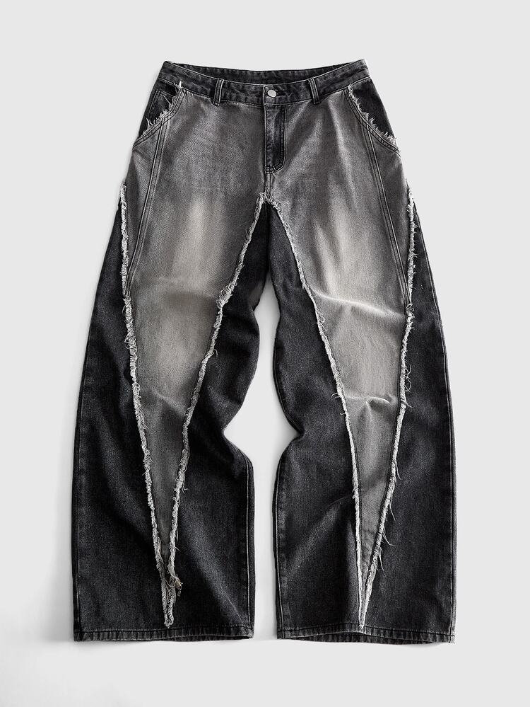 ROMWE MEN Men's Washed Distressed Loose Fit Denim Jeans - Black - View 1