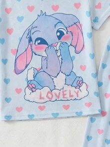 SHEIN 女孩舒適可愛印花針織睡衣套裝，休閒居家服，適合日常穿著，夏季女孩服飾，女孩衣著，貼身剪裁 - 彩色 - 查看 3