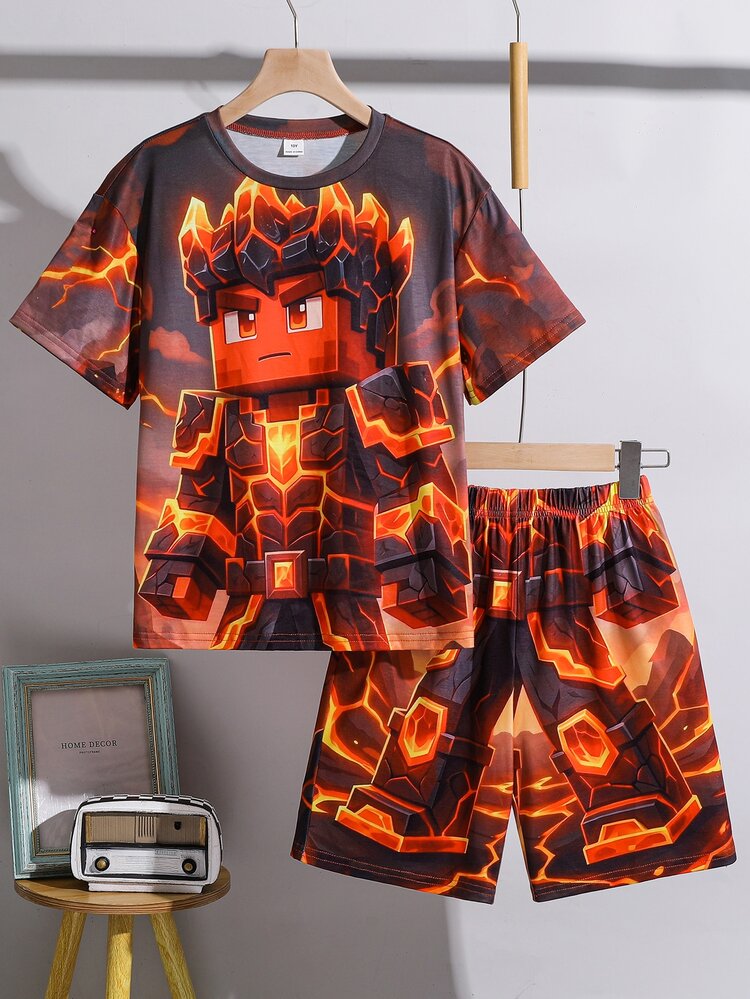 SHEIN 2pcs Tween Boy Casual Minimalist Short Sleeve Round Neck Outfit Set, Suitable For Summer - Multicolor - View 6