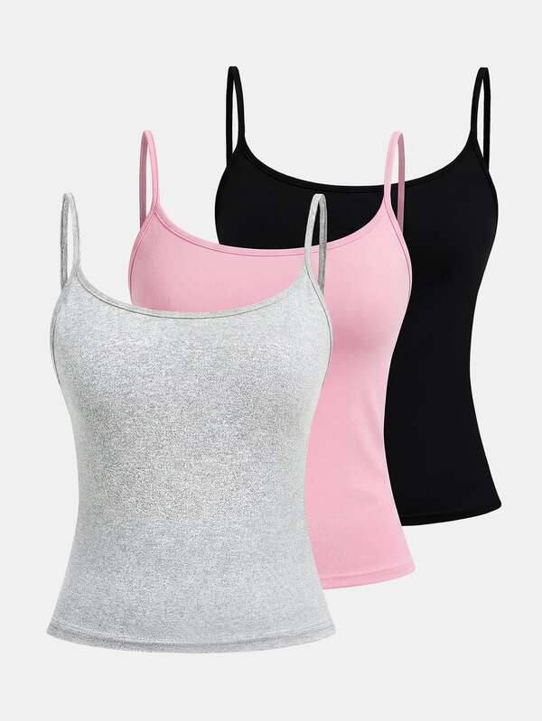 SHEIN Girlism Tween Girls Summer Comfortable Solid Color Cami Tank Top 4th Of July Gray Pink Black Casual