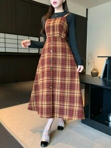 DAZY 优雅图案无袖美人鱼中长连衣裙，适合秋季婚礼宾客穿着。 - 紅色 - 查看 3