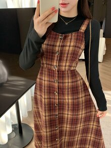 DAZY 优雅图案无袖美人鱼中长连衣裙，适合秋季婚礼宾客穿着。 - 紅色 - 查看 5