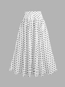 SHEIN 青少年女孩波點印花高腰裙 - 黑與白 - 查看 2