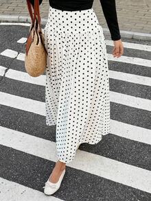 SHEIN 青少年女孩波點印花高腰裙 - 黑與白 - 查看 6
