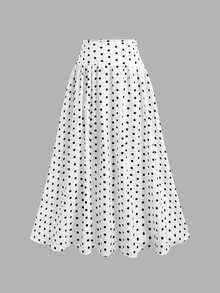 SHEIN 青少年女孩波點印花高腰裙 - 黑與白 - 查看 5