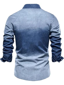 Manfinity Dauomo Men's Single-Breasted Casual Versatile Daily Wear Shirt - Blue - View 2