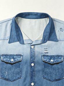 Manfinity Dauomo Men's Single-Breasted Casual Versatile Daily Wear Shirt - Blue - View 3