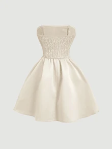 SHEIN MOD Short Dress For Women With Red Side Bowknot Bandeau,White Graduation Dress - Beige - View 5
