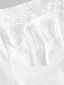 SHEIN MOD Puff Sleeve Frill Trim Tie Front Ruffle Hem Dress - White - View 3