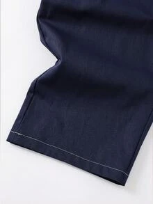 SHEIN 兒童青少年男孩休閒日常百搭舒適口袋對比縫線寬鬆直筒工裝梭織長褲，秋冬季節，黑色牛仔褲，工裝褲，寬鬆牛仔褲，男孩服飾 - 藏蓝色 - 查看 5