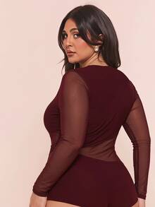 SHEIN BAE Plus Size Bodysuits - Burgundy - View 6