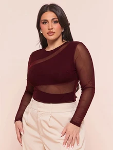 SHEIN BAE Plus Size Bodysuits - Burgundy - View 4