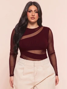 SHEIN BAE Plus Size Bodysuits - Burgundy - View 2