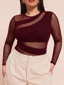 SHEIN BAE Plus Size Bodysuits - Burgundy - View 5