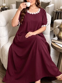 Lacomfia Women's Summer Red Lace Elegant Casual Plus Size Dress - Purple - View 5