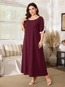 Lacomfia Women's Summer Red Lace Elegant Casual Plus Size Dress - Purple - View 4