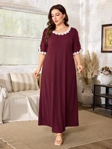 Lacomfia Women's Summer Red Lace Elegant Casual Plus Size Dress - Purple - View 7