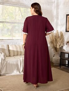 Lacomfia Women's Summer Red Lace Elegant Casual Plus Size Dress - Purple - View 2
