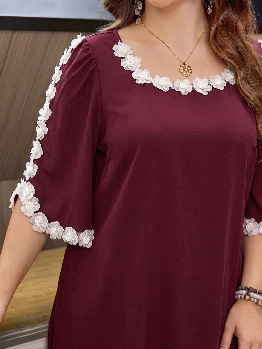 Lacomfia Women's Summer Red Lace Elegant Casual Plus Size Dress - Purple - View 1