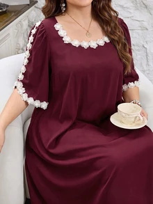 Lacomfia Women's Summer Red Lace Elegant Casual Plus Size Dress - Purple - View 3