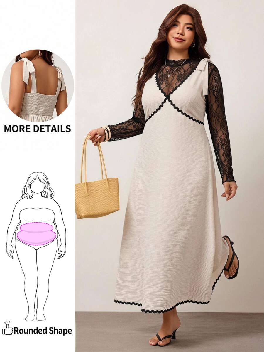 Enliva Plus Size Sleeveless Color Block Midi Dress For Women, Elegant Work Dress, Fall Outfits, Vacation Wedding Guest, Black - Apricot - View 1