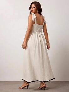 Enliva Plus Size Sleeveless Color Block Midi Dress For Women, Elegant Work Dress, Fall Outfits, Vacation Wedding Guest, Black - Apricot - View 2