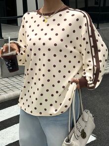 Muchica 大尺碼女款波點拼色休閒百搭日常穿著T恤 - 彩色 - 查看 5