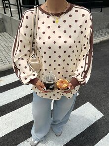 Muchica 大尺碼女款波點拼色休閒百搭日常穿著T恤 - 彩色 - 查看 6