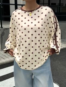 Muchica 大尺碼女款波點拼色休閒百搭日常穿著T恤 - 彩色 - 查看 7