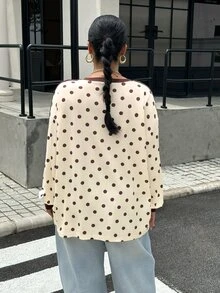 Muchica 大尺碼女款波點拼色休閒百搭日常穿著T恤 - 彩色 - 查看 2