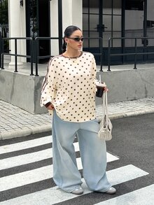 Muchica 大尺碼女款波點拼色休閒百搭日常穿著T恤 - 彩色 - 查看 8