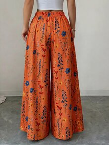 Elenzga 女士优雅印花A字阔腿裤，适合春夏外出、度假和通勤 - 彩色 - 查看 2