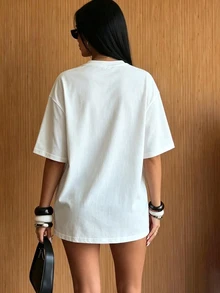 Aidyla Women's Letter Print Casual Everyday Short Sleeve T-Shirt - White - View 2
