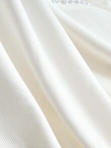 Grovea Plus Size Knitted Ribbed V-Neck Pearl Decor 3D Short Sleeve Cinched Waist Eleganza Elegant T-Shirt Dates Office Allover White Summer - White - View 7