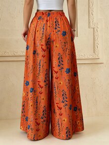 Elenzga Women's Elegant Printed A-Line Pants, Suitable For Outings, Vacations And Commuting In Spring And Summer - Red Orange - View 2