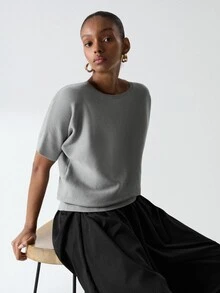 ATUI Studio Atasan Rajut Kasual Serbaguna untuk Wanita, Warna Polos, untuk Sehari-hari - Grey - View 2