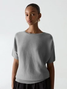 ATUI Studio Atasan Rajut Kasual Serbaguna untuk Wanita, Warna Polos, untuk Sehari-hari - Grey - View 3