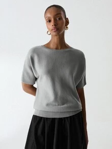 ATUI Studio Atasan Rajut Kasual Serbaguna untuk Wanita, Warna Polos, untuk Sehari-hari - Grey - View 4