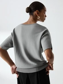 ATUI Studio Atasan Rajut Kasual Serbaguna untuk Wanita, Warna Polos, untuk Sehari-hari - Grey - View 5