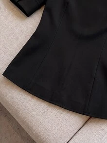 SHEIN Franclia 女款素色圓領短袖休閒通勤襯衫 - 黑色 - 查看 3