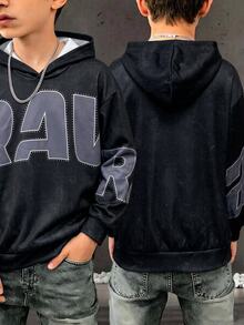 SHEIN 青少年男孩休閒極簡 Y2K 酷感雪花與大字母圖案嘻哈搖滾塗鴉運動風寬鬆舒適長袖連帽衛衣，適合秋冬 - 灰色 - 查看 6