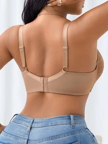 LustreForm Women's Plus Size Comfortable Solid Flower Lace Splice Scallop Trim Border Bow Tie Ornament Sexy Basic Wire-Supported Lift & Instantlift Bra - Apricot - View 2