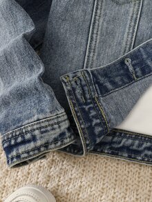 女童秋冬休閒百搭牛仔夾克外套 - 淺色水洗藍 - 查看 6