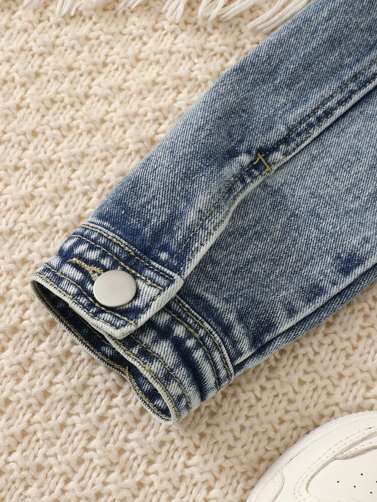 Girls' Autumn/Winter Casual Versatile All-Match Denim Jacket And Outerwear - Light Wash - View 4