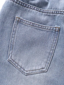 SHEIN 青少年男孩牛仔休閒街頭風日常都市街頭風彈性腰頭破洞直筒寬腿牛仔褲 假期度假 水藍色 - 淺色水洗藍 - 查看 7