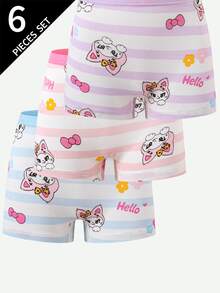 SHEIN 6pcs Girls Cute Playful Happy Cartoon Baby Blue Baby Pink Print Dancing Rabbit Cat Print Cotton Boxer Briefs Winter - Multicolor - View 4