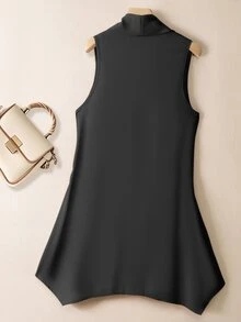 Franclia Sleeveless Asymmetric Hem Front Open Lightweight Vest - Black - View 2