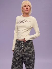 COUREZ Fitted Long Sleeve Graphic Tee Autumn For Women / Y2K Clothes Women Outfits Club Outfits For Women Rave Fall Tops Cute Tops Outfits For Women - Yellow - View 4