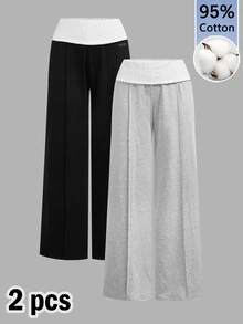 Coolane Damen 95% Baumwolle Jogginghose 2 Pack (Schwarz & Grau), Y2K, süß, Zuhause, Retro, Soft Girl, Sport, Yoga - Verschiedenfarbig - Übersicht 12